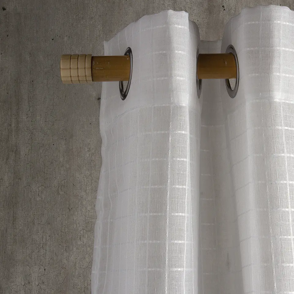 Set 2 Cortinas Velo Gasa Cuadros Blanco  140 x 225 1