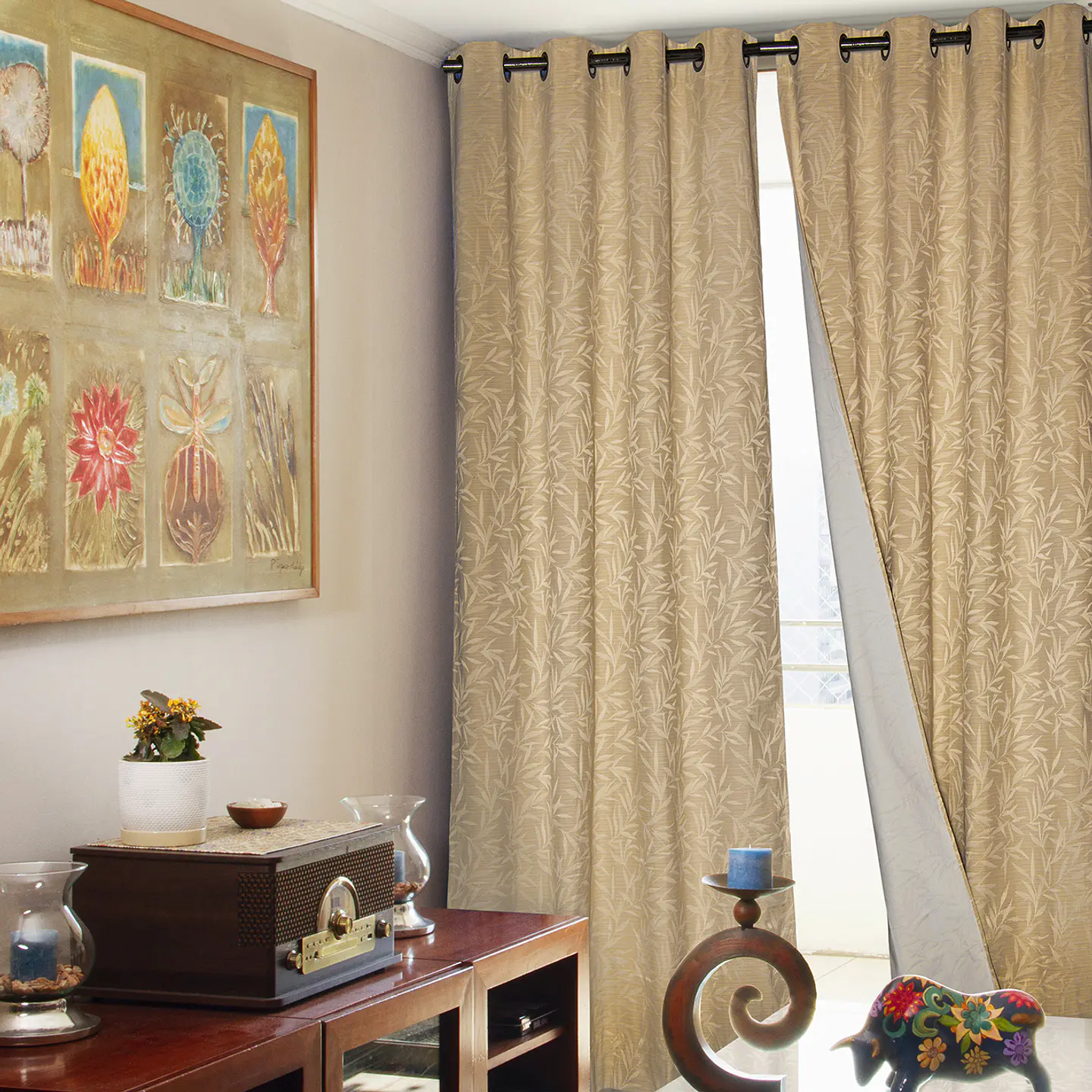 Set 2 Cortinas Black Out Panda  1.40 X 2.25 Beige 4