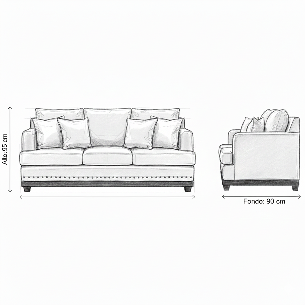 Sofá 3c Estambul Tachas Tela Beige 220x90x95 5