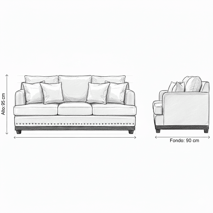 Sofá 3c Estambul Tachas Tela Gris 220x90x95 4