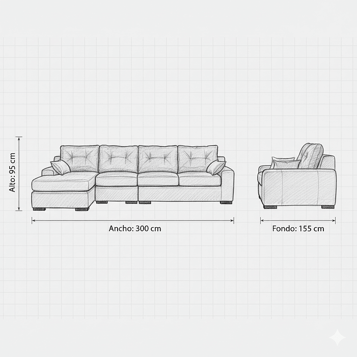  Seccional Modular  4c izquierdo Lucca Negro 2