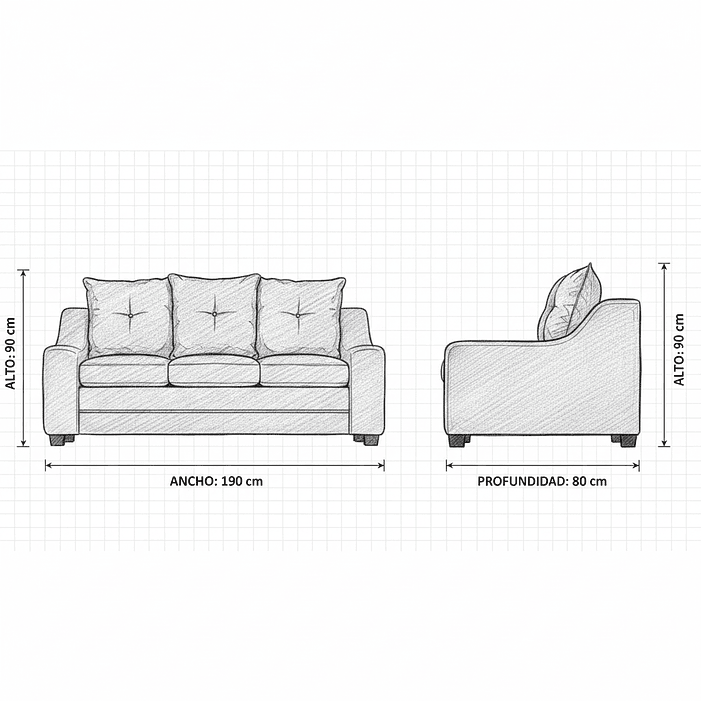 Sofá Viena Tela gris claro 190x80x90 3