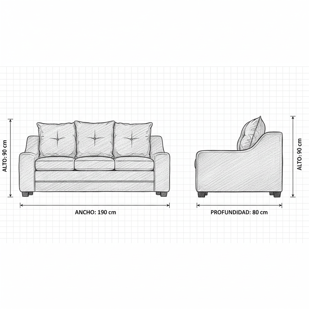 Sofá Viena Tela beige 190x80x90 3