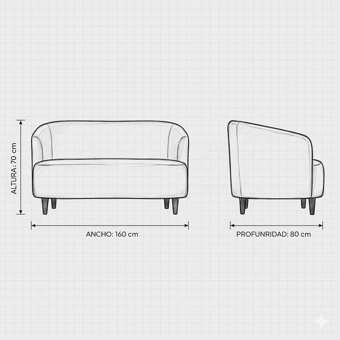 Sofá Oslo Felpa 2C Beige 160x80x70 5