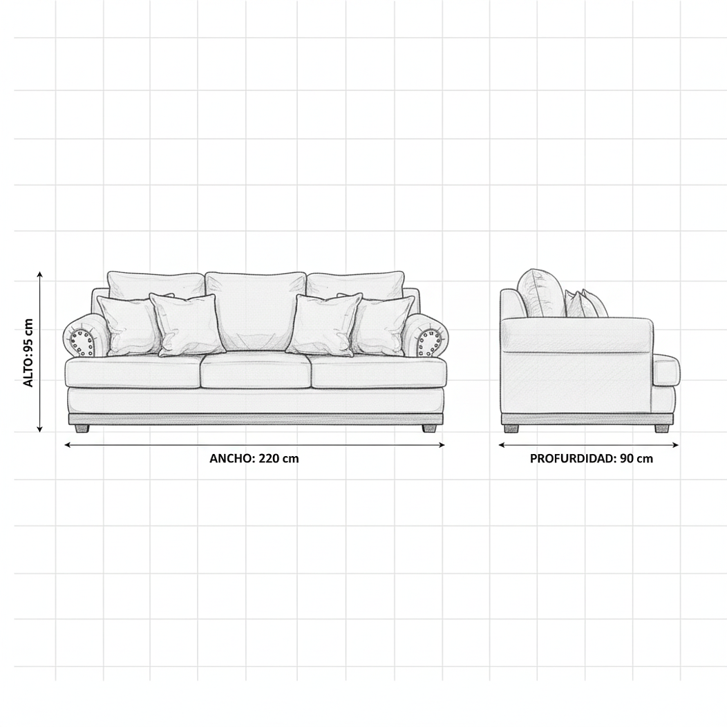 Sofá Armenia 3C Gris Claro 220x90x95 5