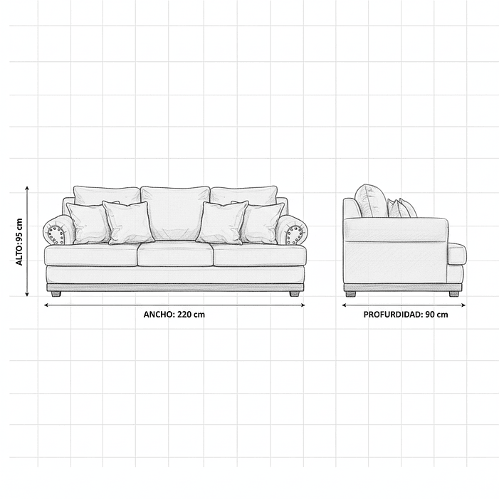 Sofá Armenia 3C Gris Claro 220x90x95 5