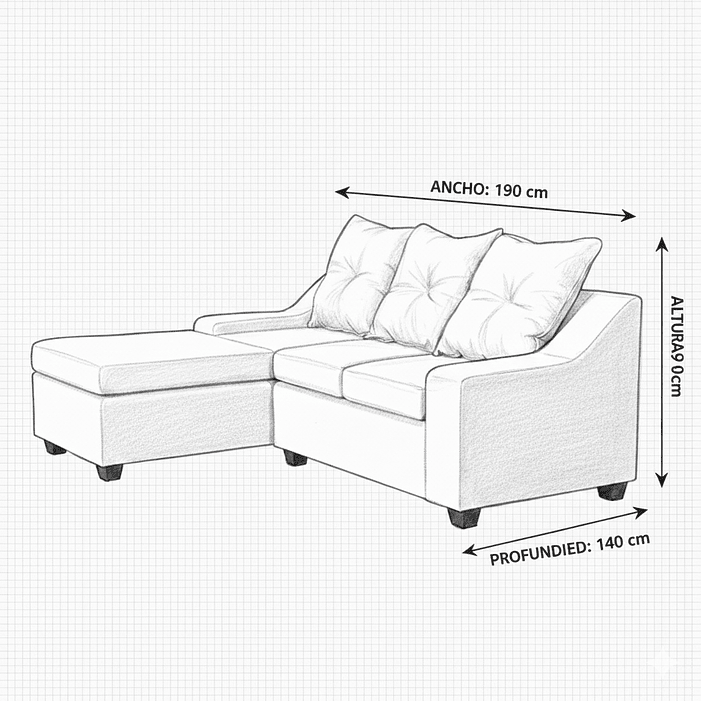 Seccional Viena Intercambiable tela  turquesa 190x140x90 2