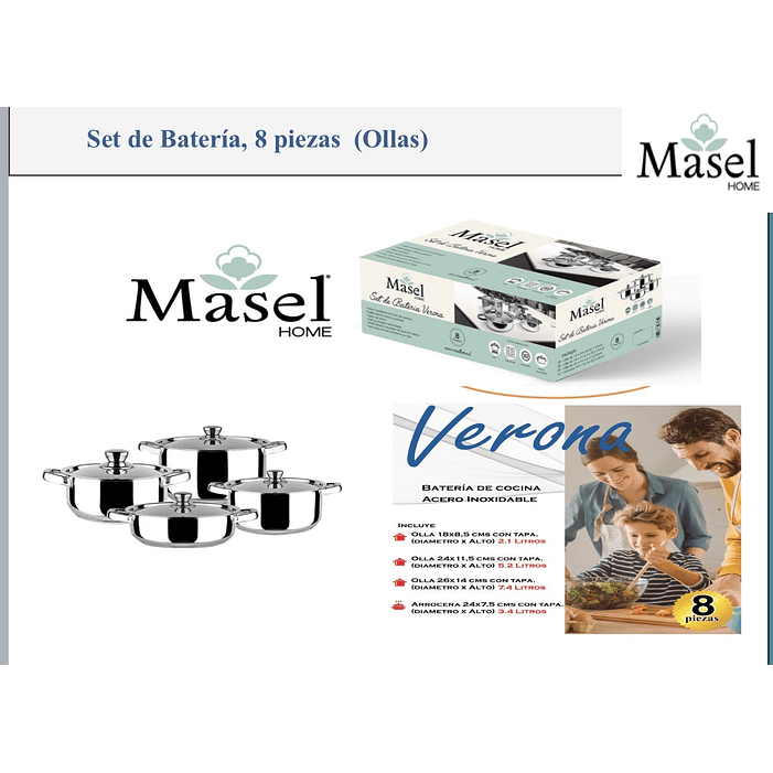 Batería de cocina  Verona 8 piezas Silver- Acero Inoxidable 2