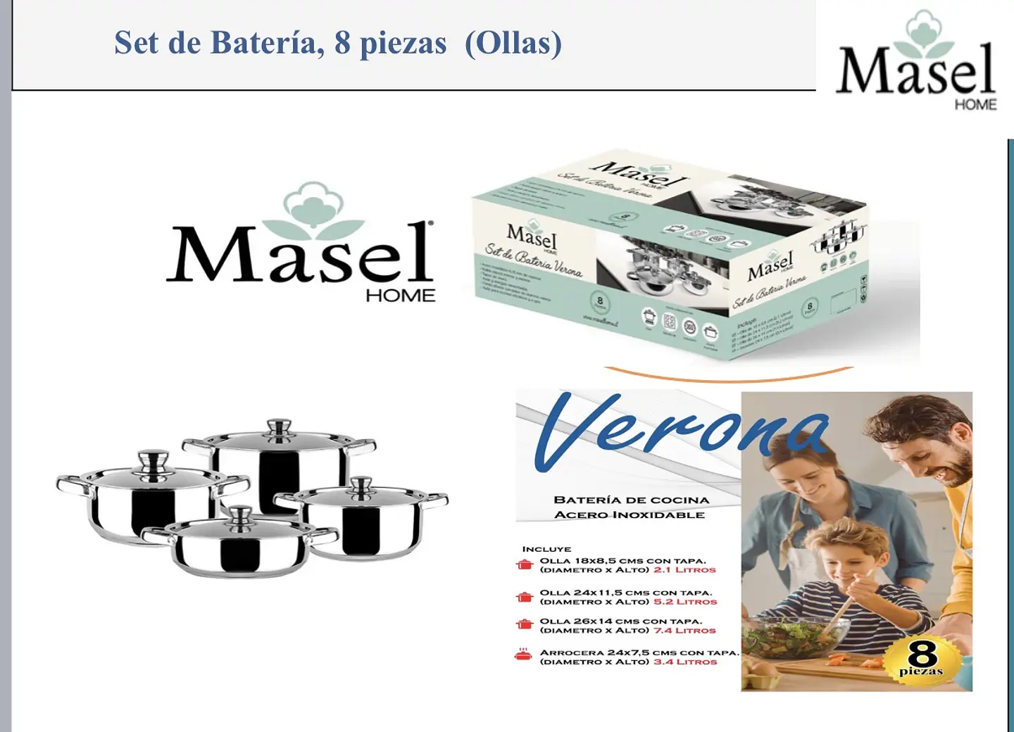 Batería de cocina  Verona 8 piezas Silver- Acero Inoxidable 2