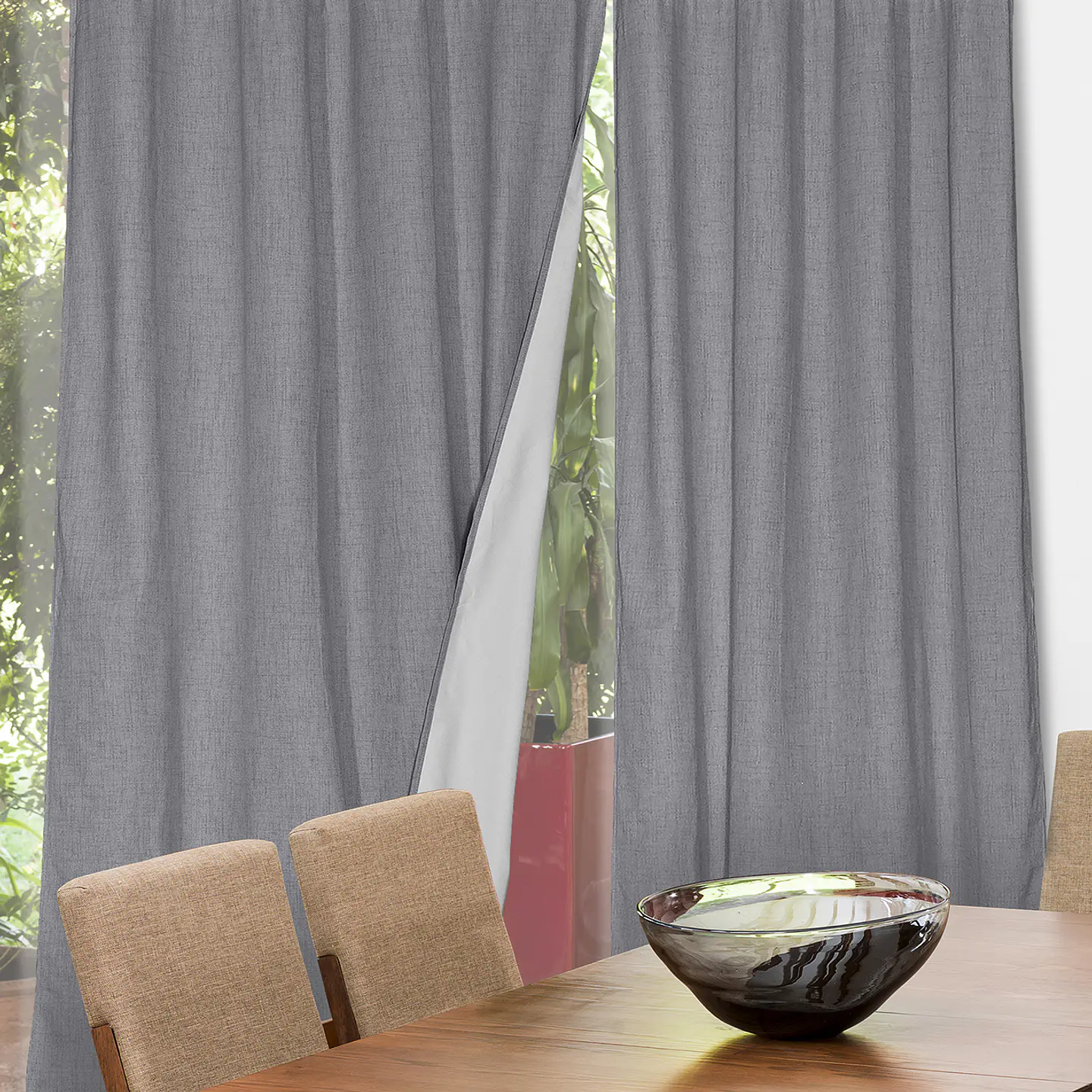 Set 2 CortinaS Black Out Lino Gris claro 1