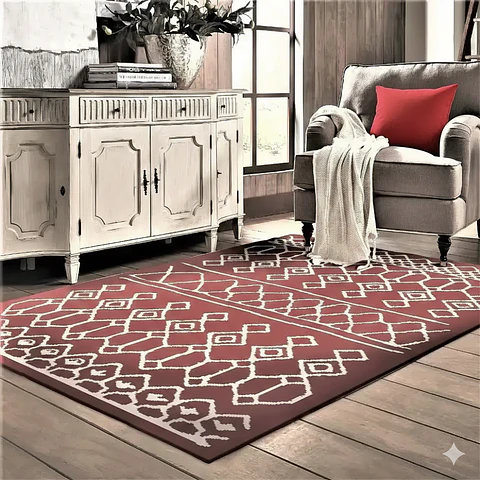 Set  Alfombra 160x230  Anat2 Roja  con 2 Cojines Felpa Rojo