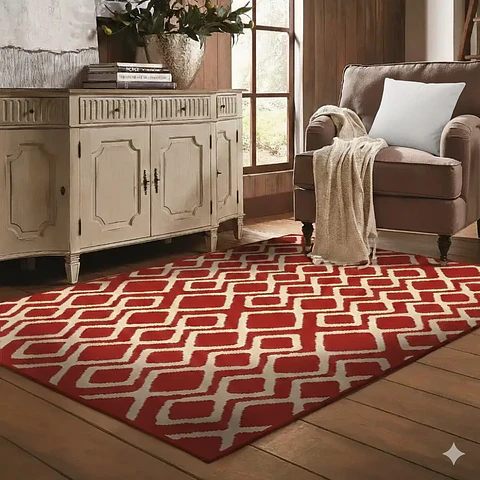 Set Alfombra 160x230 Anat1  Roja c/ 2 Cojines Felpa Ivory