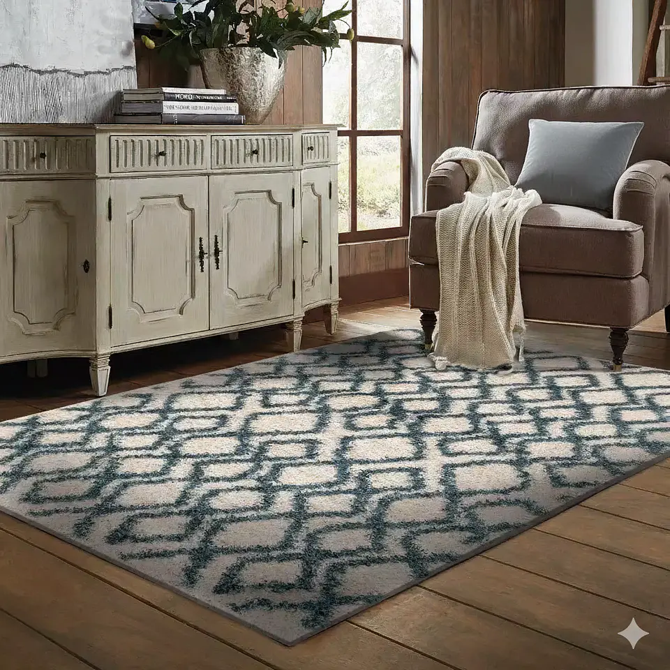 Set  Alfombra  160X230 Anat1 Shag bLANCA  c/ 2 Cojines Felpa Grey 1