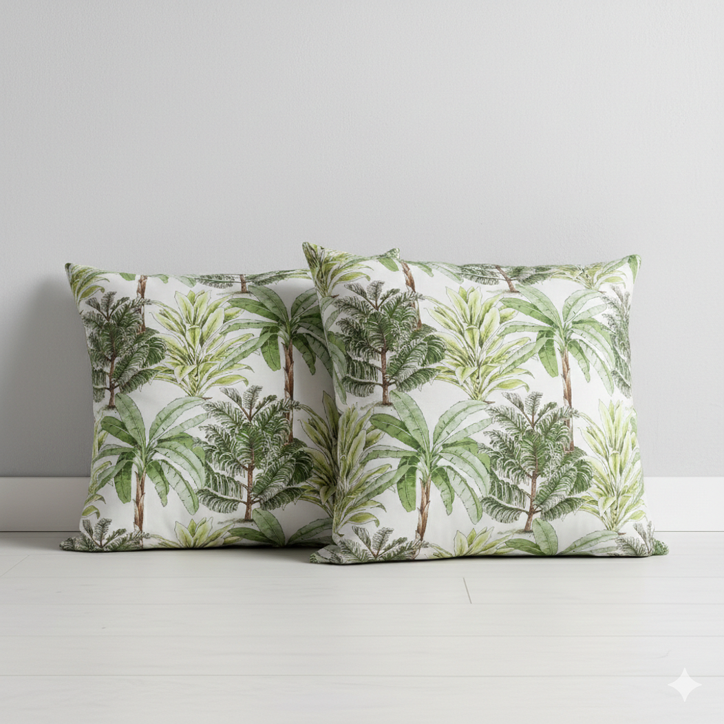 Set 2 cojines lona española 50x50 palmeras verde 1