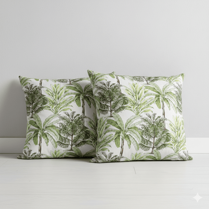 Set 2 cojines lona española 50x50 palmeras verde 1