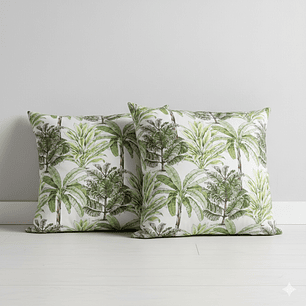 Set 2 cojines lona española 50x50 palmeras verde