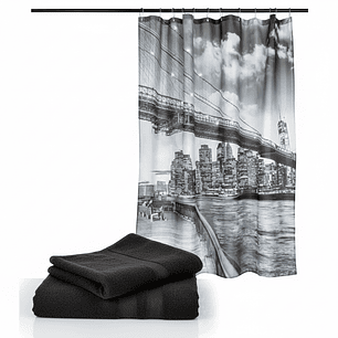 Set Cortina Baño Bridge Brooklyn con juego de Toallas Florentino negro 100% algodon