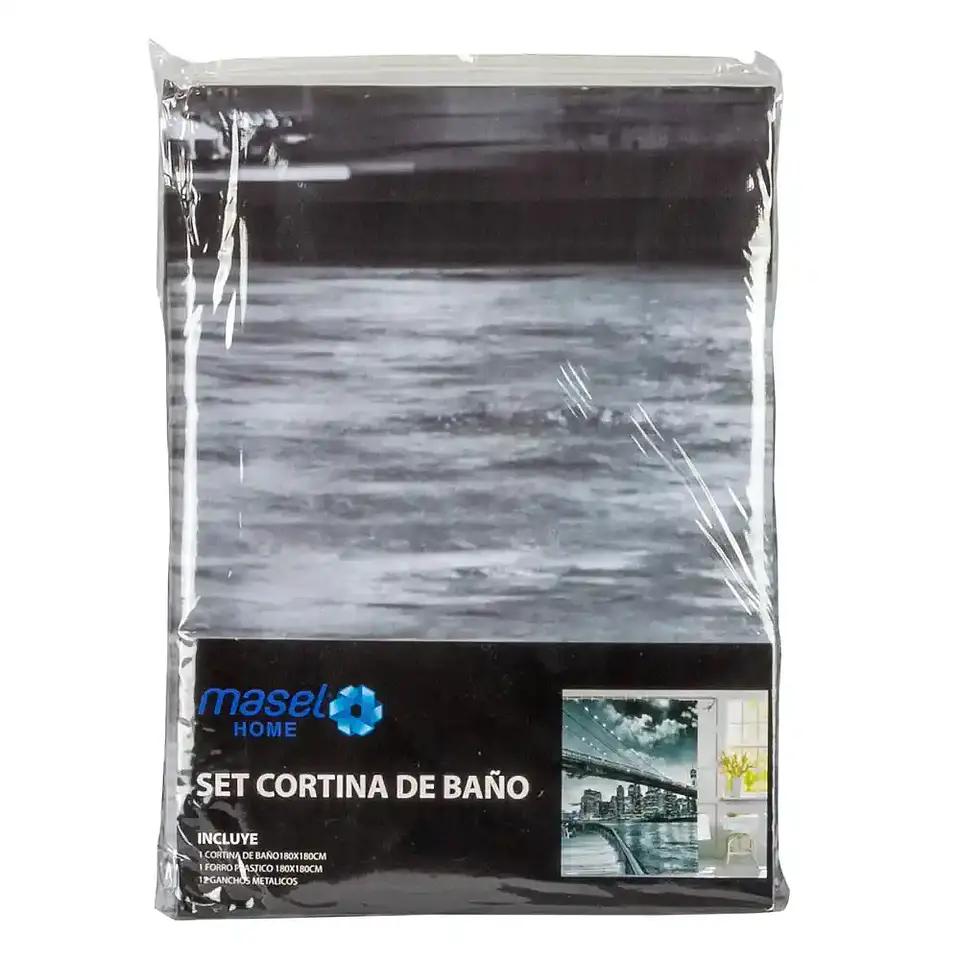 Set Cortina Baño Bridge Brooklyn con juego de Toallas Florentino blanca 100% algodon 5