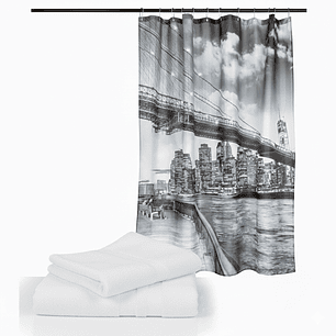Set Cortina Baño Bridge Brooklyn con juego de Toallas Florentino blanca 100% algodon