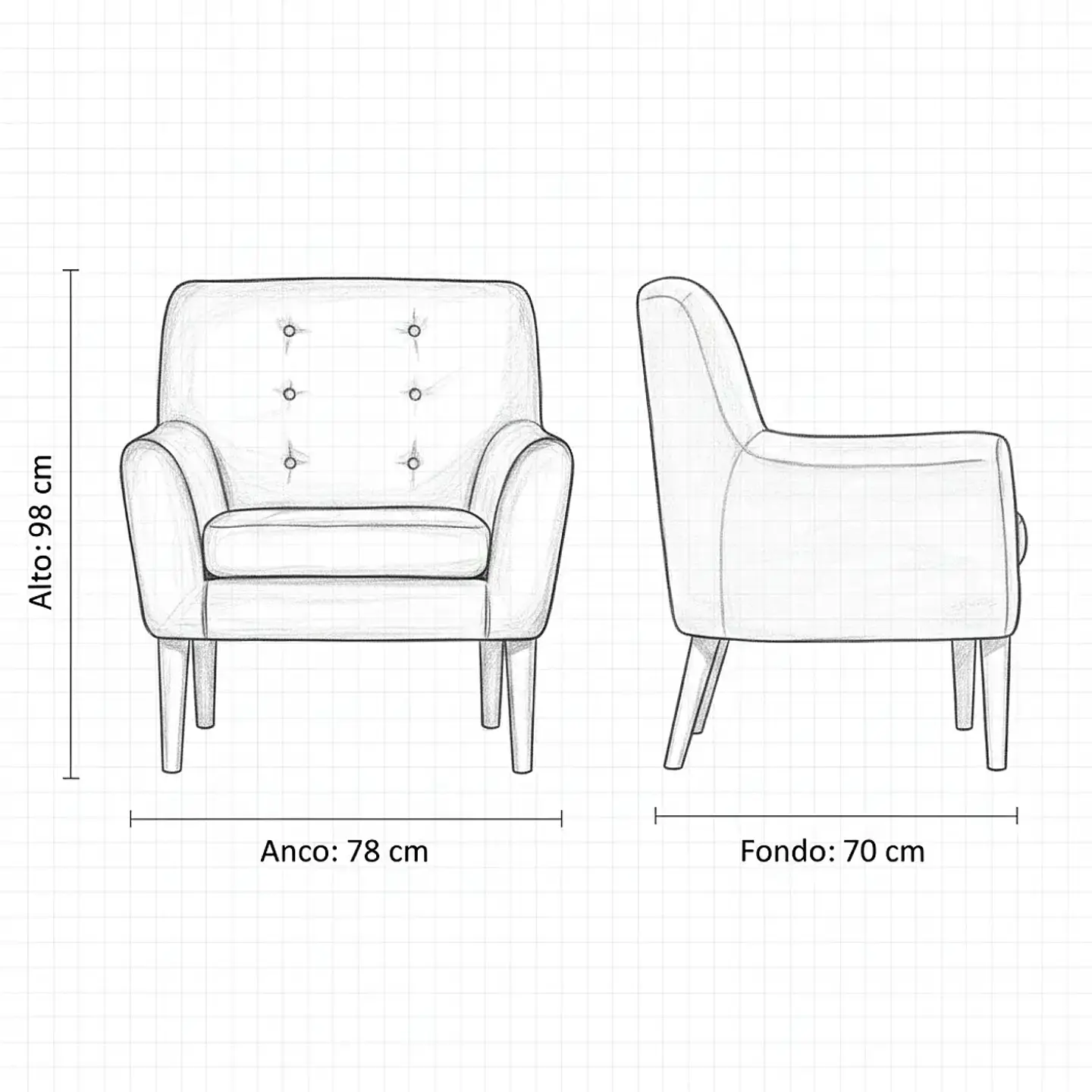 Set 2 Poltronas Bergen Felpa  Black 78 x 70 x 98 4