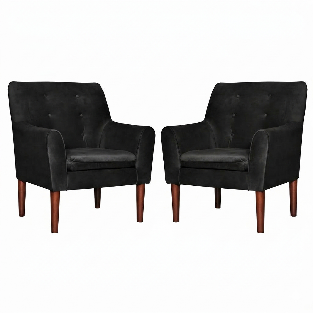 Set 2 Poltronas Bergen Felpa  Black 78 x 70 x 98 1