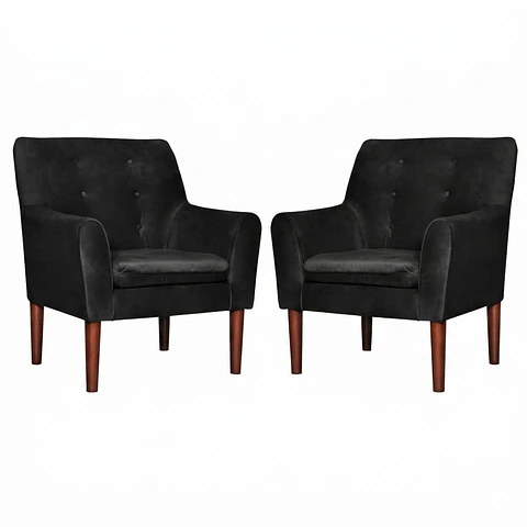 Set 2 Poltronas Bergen Felpa  Black 78 x 70 x 98