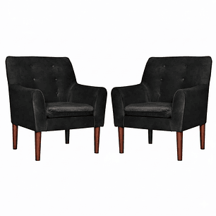 Set 2 Poltronas Bergen Felpa  Black 78 x 70 x 98