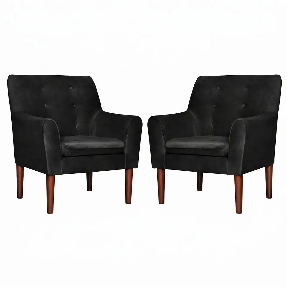 Set 2 Poltronas Bergen Felpa  Black 78 x 70 x 98 1
