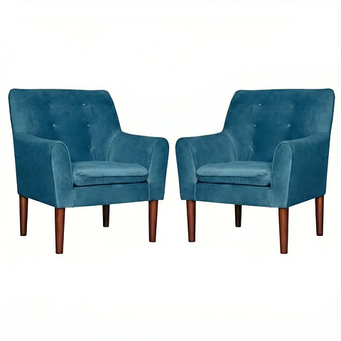 Set 2 Poltronas Bergen Felpa  Turquesa 78 x 70 x 98