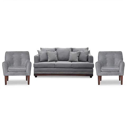 Set Sofa 3c Estambul tachas  Tela Grey + 2 poltronas Bergen Grey