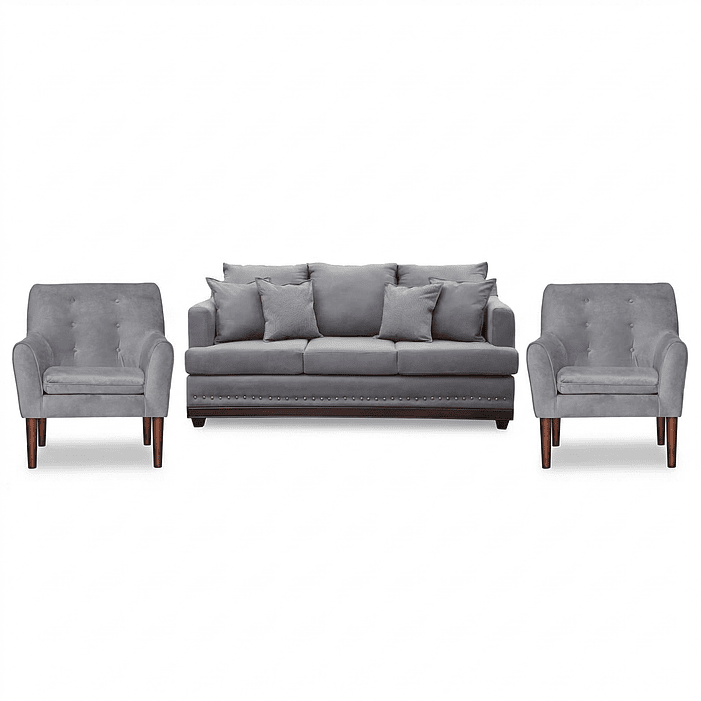 Set Sofa 3c Estambul tachas  Tela Grey + 2 poltronas Bergen Grey 1