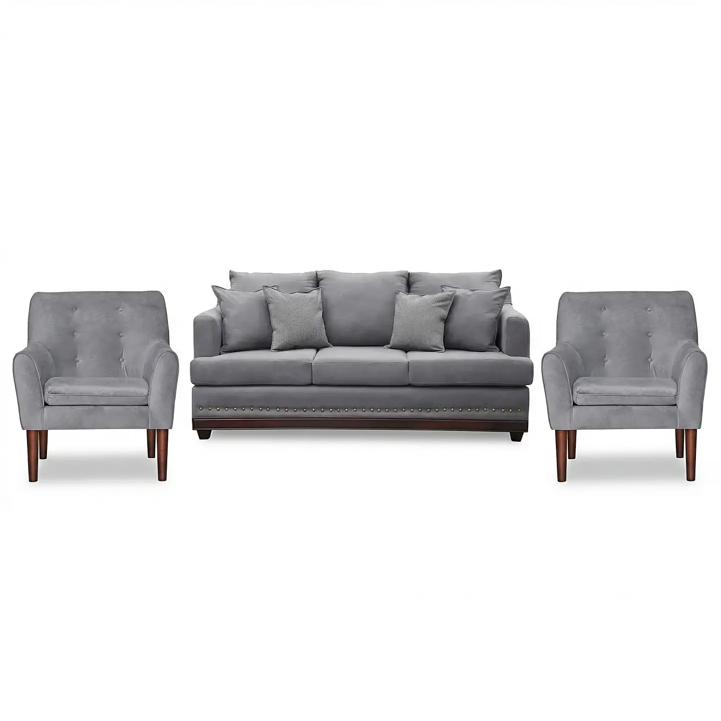 Set Sofa 3c Estambul tachas  Tela Grey + 2 poltronas Bergen Grey 1