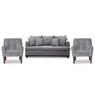 Set Sofa 3c Estambul tachas  Tela Grey + 2 poltronas Bergen Grey