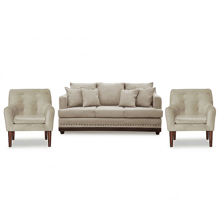 Set Sofa 3c Estambul tachas  Tela Beige + 2 poltronas Bergen Beige 1