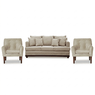 Set Sofa 3c Estambul tachas  Tela Beige + 2 poltronas Bergen Beige