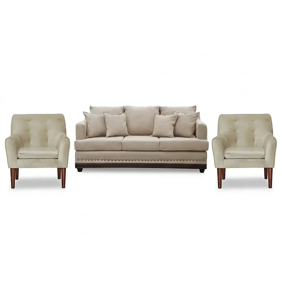 Set Sofa 3c Estambul tachas  Tela Beige + 2 poltronas Bergen Beige 1