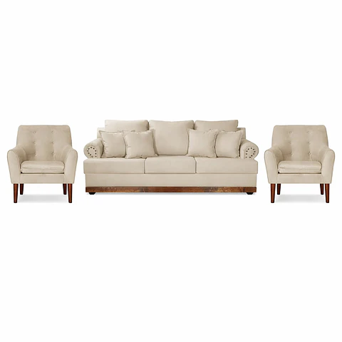 Set Sofa 3c Armenia  Tela Beige + 2 poltronas Bergen Beige