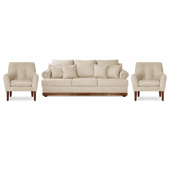Set Sofa 3c Armenia  Tela Beige + 2 poltronas Bergen Beige 1