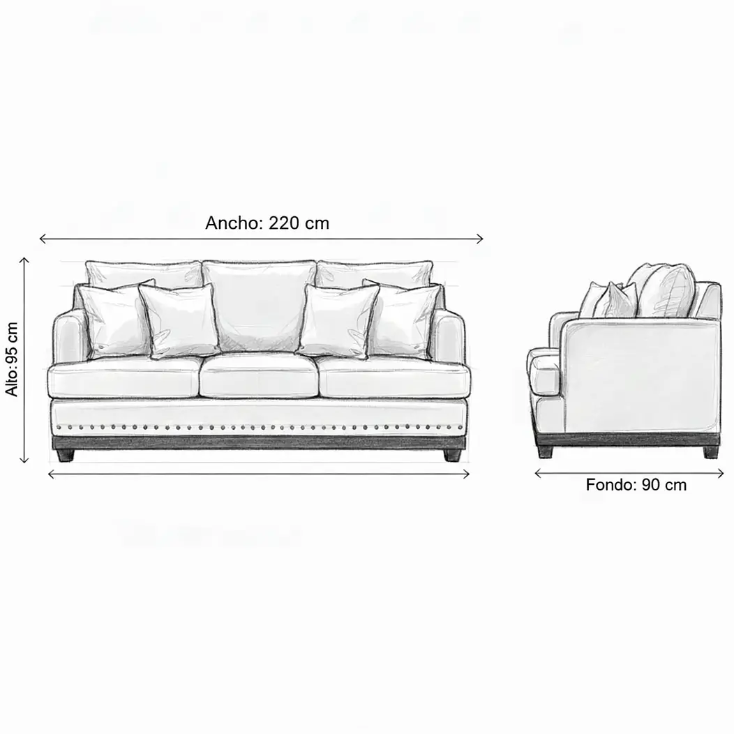 Set Sofa 3c Estambul tachas  Tela Beige + 2 poltronas Bergen Beige 8