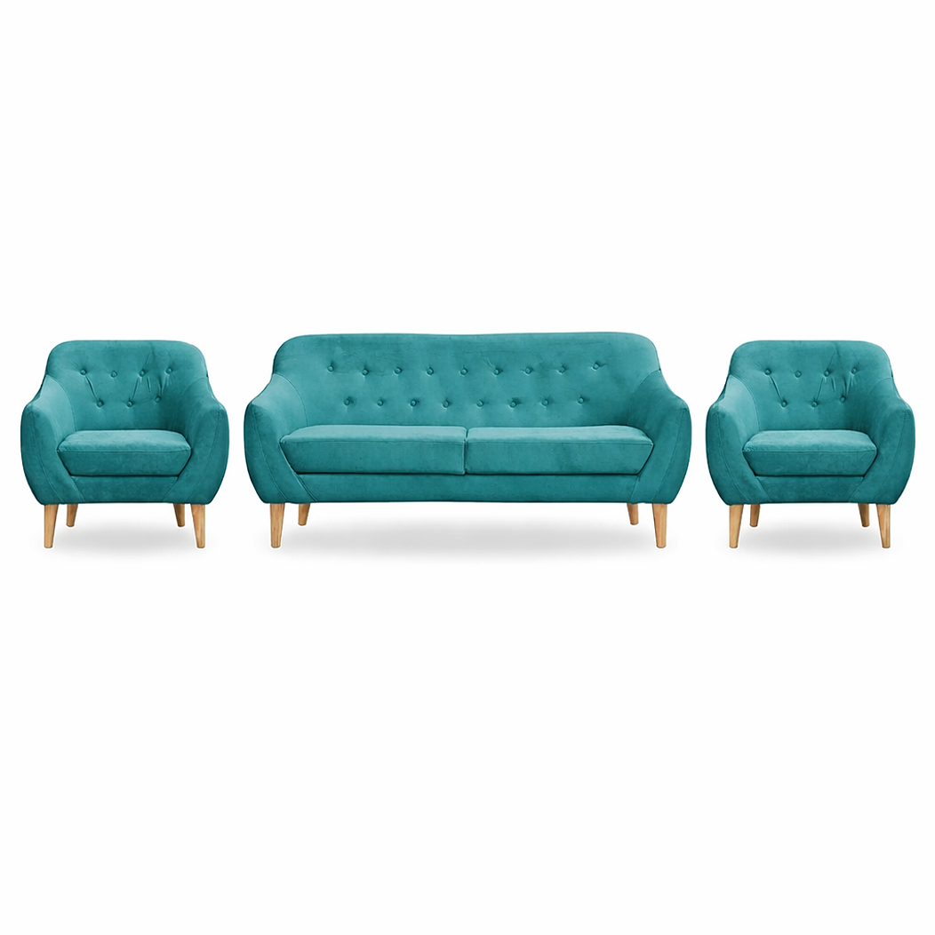 Set Sofa Norway 3c + 2 Poltronas Norway  Felpa Turquesa 1