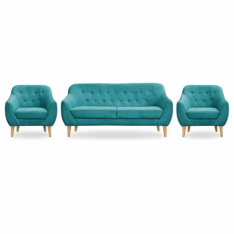 Set Sofa Norway 3c + 2 Poltronas Norway  Felpa Turquesa