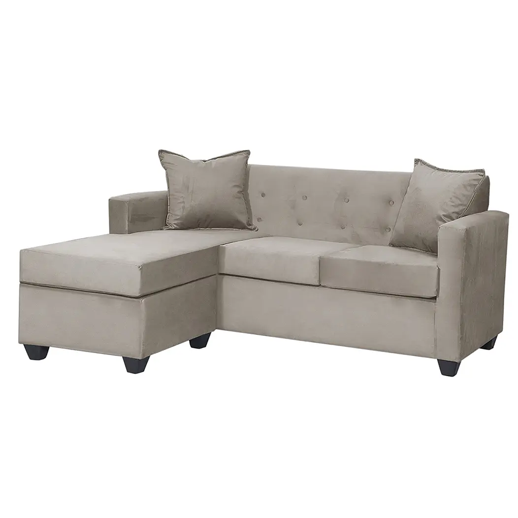 Set Seccional  Gramado Felpa Beige + Banqueta baul felpa Beige 2