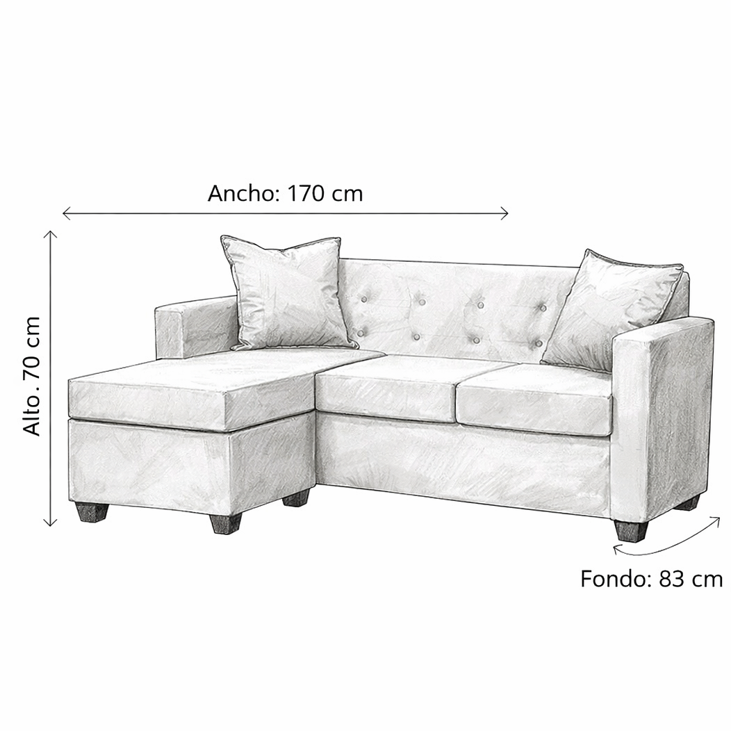 Set Seccional  Gramado Felpa Beige + Banqueta baul felpa Beige 6