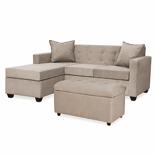 Set Seccional  Gramado Felpa Beige + Banqueta baul felpa Beige