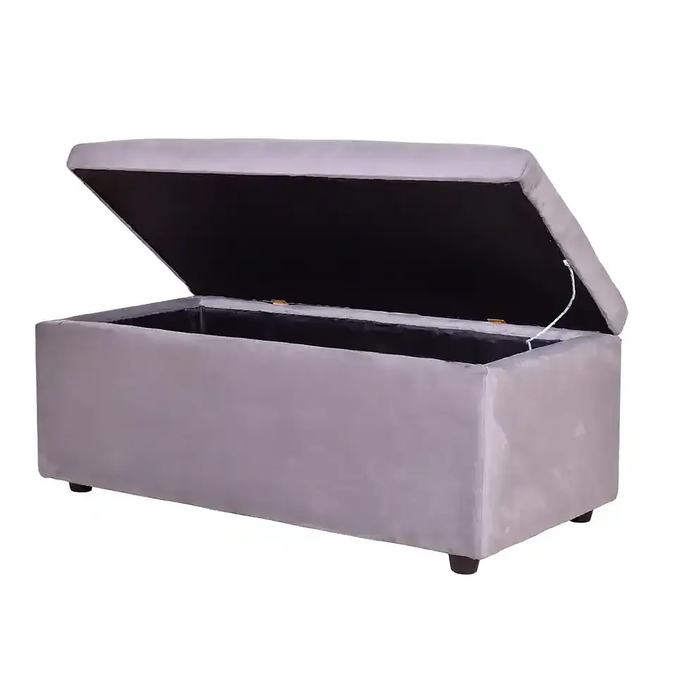 Set Seccional  Gramado Felpa Grey + Banqueta baul felpa Grey 10