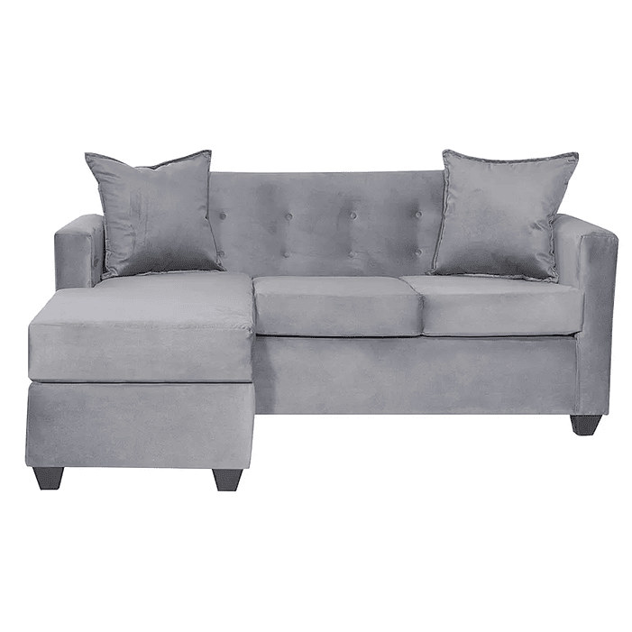 Set Seccional  Gramado Felpa Grey + Banqueta baul felpa Grey 4