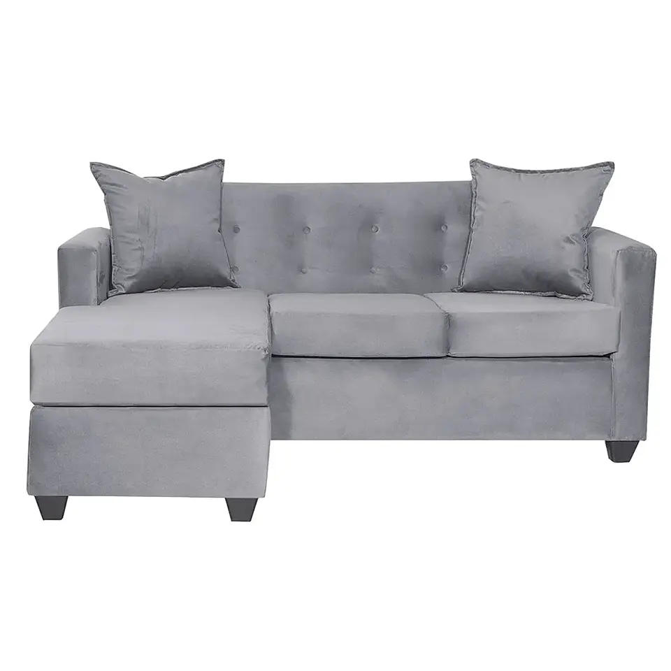 Set Seccional  Gramado Felpa Grey + Banqueta baul felpa Grey 4