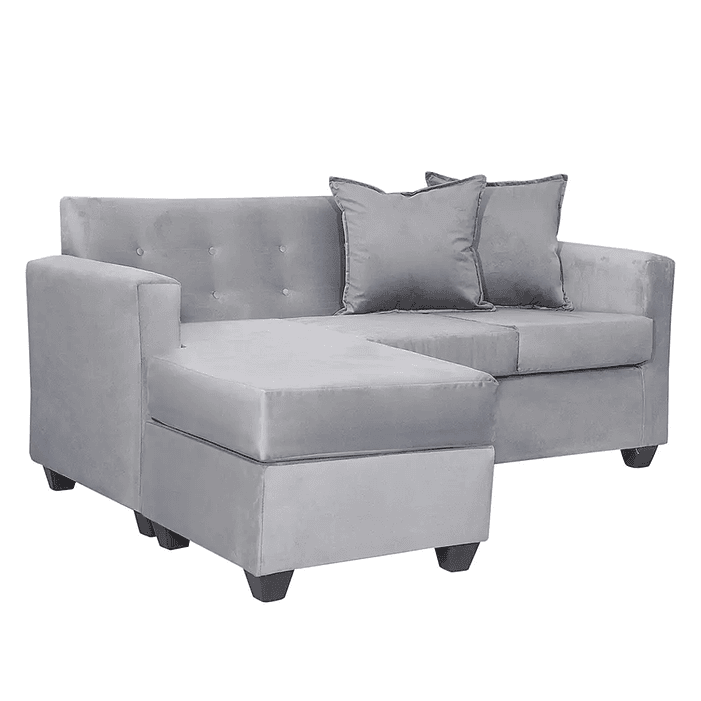 Set Seccional  Gramado Felpa Grey + Banqueta baul felpa Grey 5