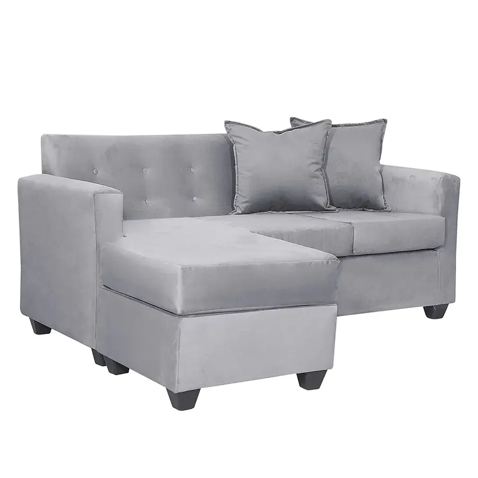 Set Seccional  Gramado Felpa Grey + Banqueta baul felpa Grey 5