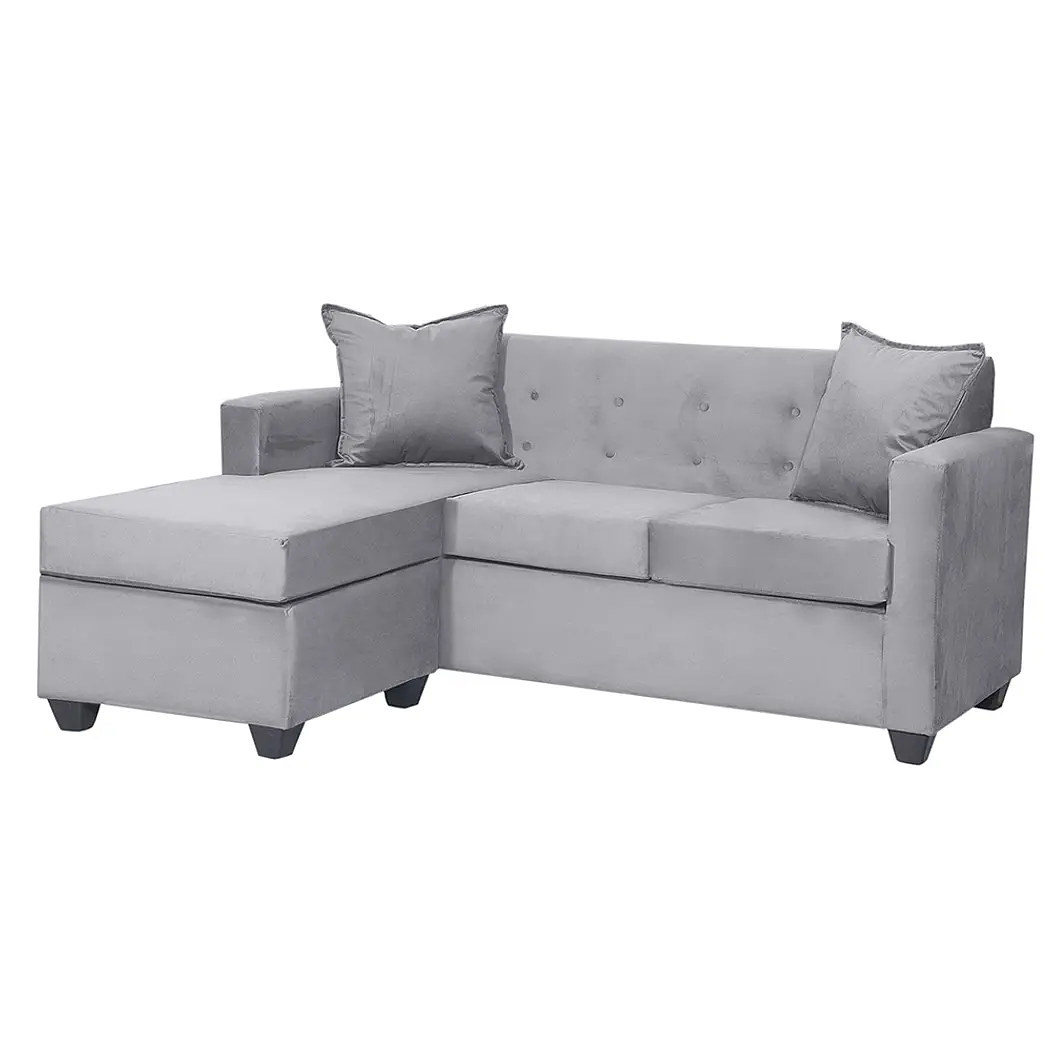 Set Seccional  Gramado Felpa Grey + Banqueta baul felpa Grey 2